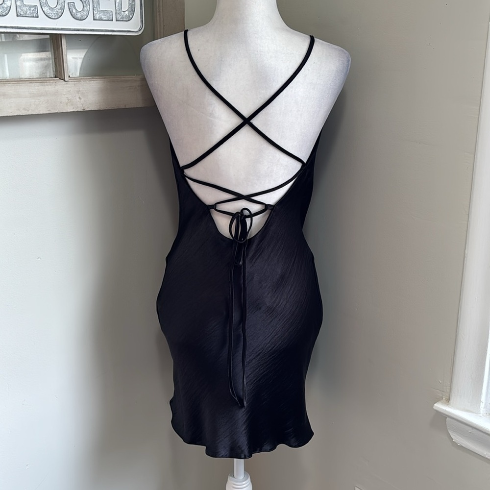 ASOS DESIGN cami mini slip dress in high shine satin with lace up back NWT - Picture 6 of 10